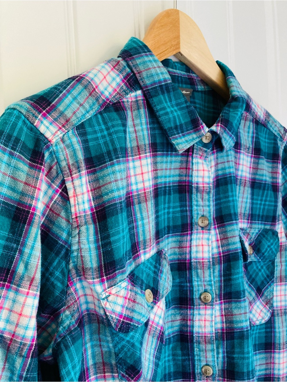 Eddie Bauer 100% Cotton Flannel Button Down Plaid Shirt | L